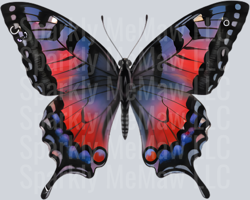 Colorful Swallowtail Butterfly with Red Blue Purple Gradient Wings UV DTF Decal