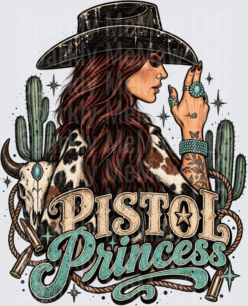Pistol Princess Cowgirl Western Design is a UV DTF Decal