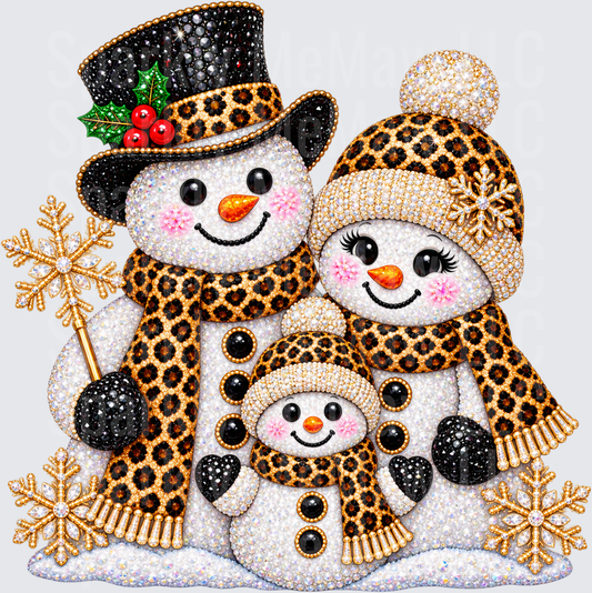 Rhinestone Leopard Snowman Family is a DTF Transfer for Fabrics
