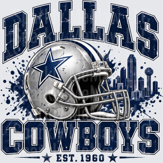 Dallas Cowboys Helmet Skyline EST. 1960 DTF Transfer for Fabrics