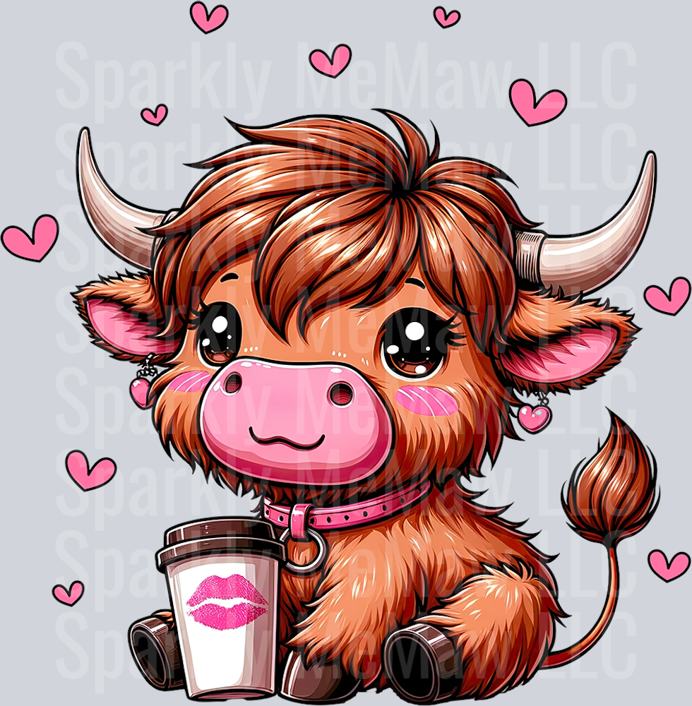 Highland Cow Hearts UV DTF Decal