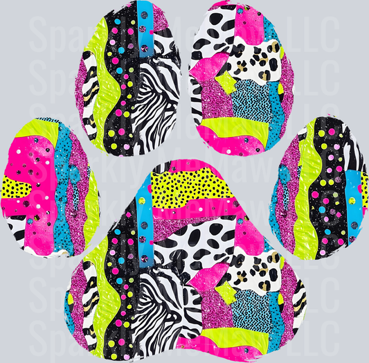 Colorful Animal Print Patchwork Paw Print Pattern UV DTF Decal