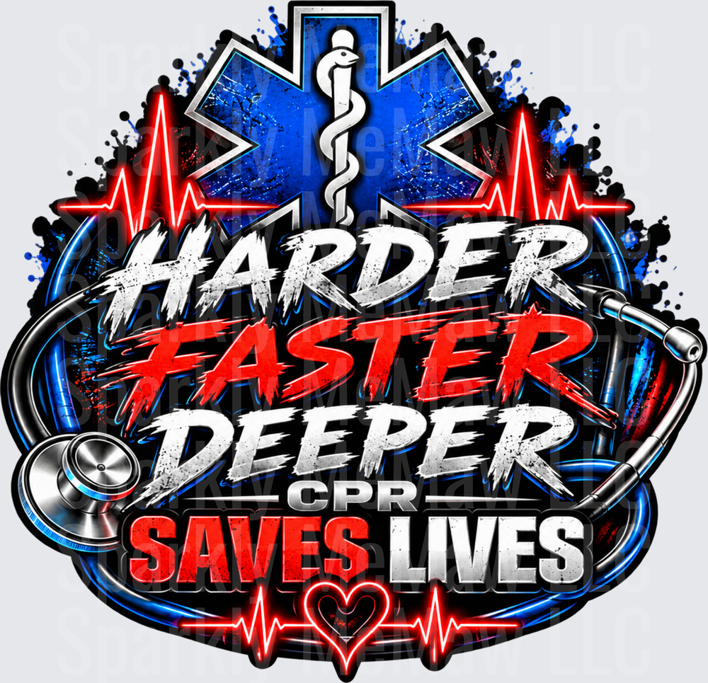 Harder Faster Deeper CPR Saves Lives UV DTF Decal