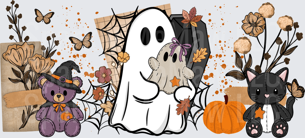 Cute Halloween Ghost Bear Witch Cat this is a UV DTF 16 OZ Wrap