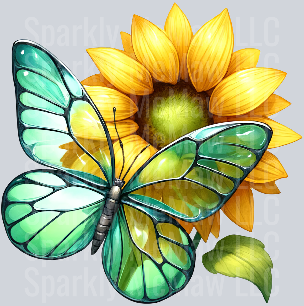 7 Sunflower Butterfly Clip Art UV DTF Decal