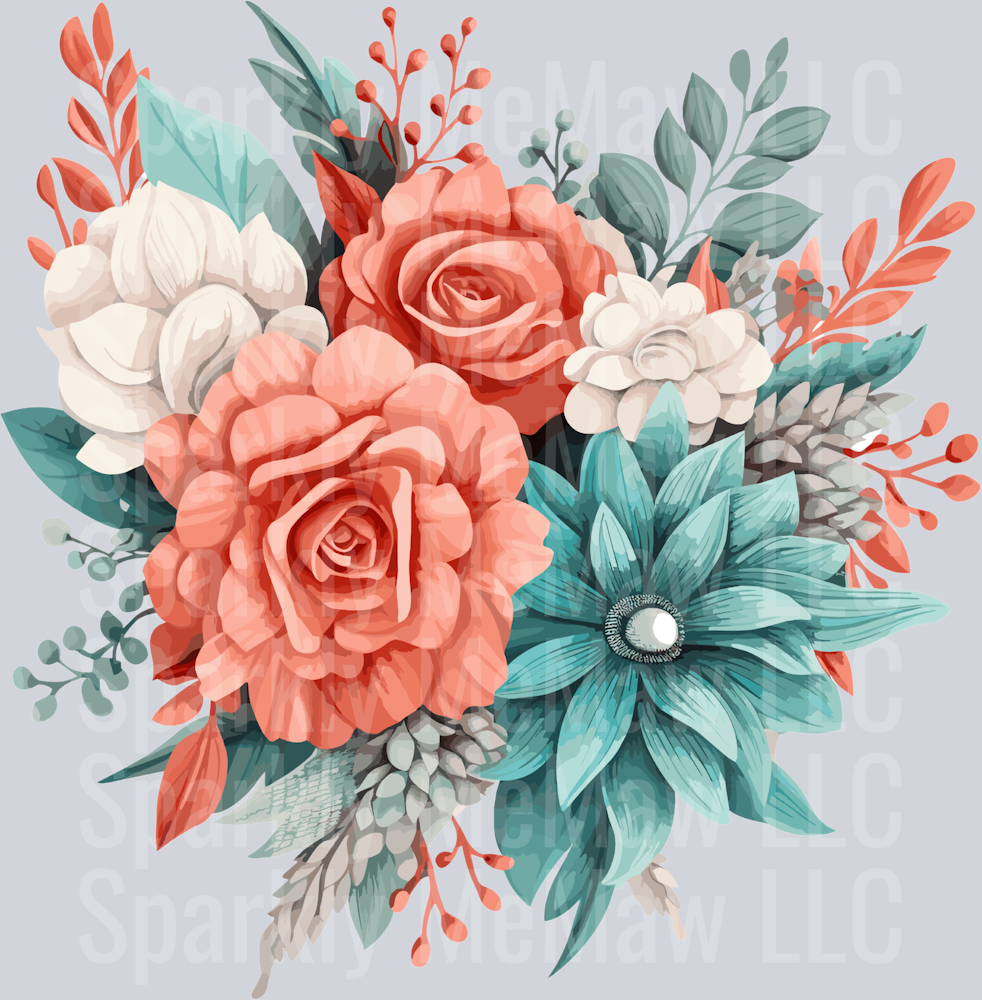 12 Teal and Coral Clip Art UV DTF Decal