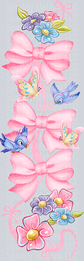 Pink Bows Floral Butterflies and Blue Birds Vertical Border UV DTF Decal