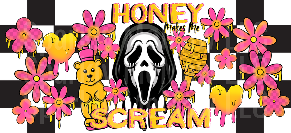 Ghostface Scream Mask Honey Makes Me Scream Floral Design UV DTF Decal