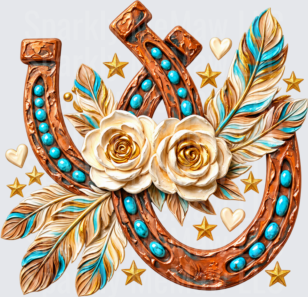 Double Copper Horseshoe Floral Boho is a DTF Transfer for Fabrics