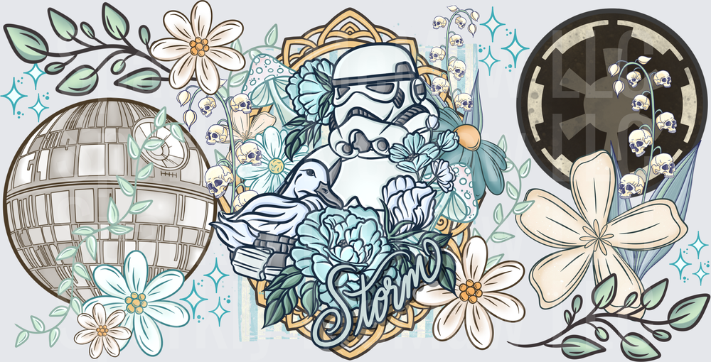 Stormtrooper Floral Death Star This is a UV DTF 16 OZ Wrap