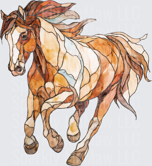 Stained Glass Style Running Horse with Flowing Mane UV DTF Decal