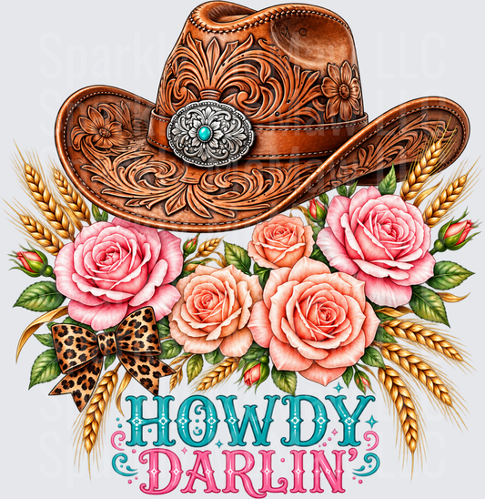Howdy Darlin' Western Hat Floral is a DTF Transfer for Fabrics