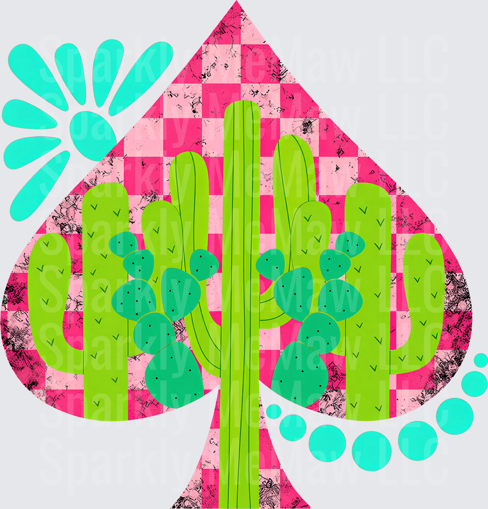 Pink Checkered Spade Cactus UV DTF Decal