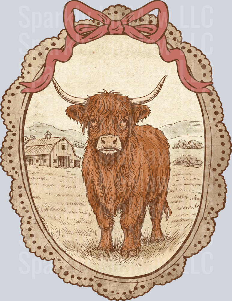Vintage Highland Cow UV DTF Decal