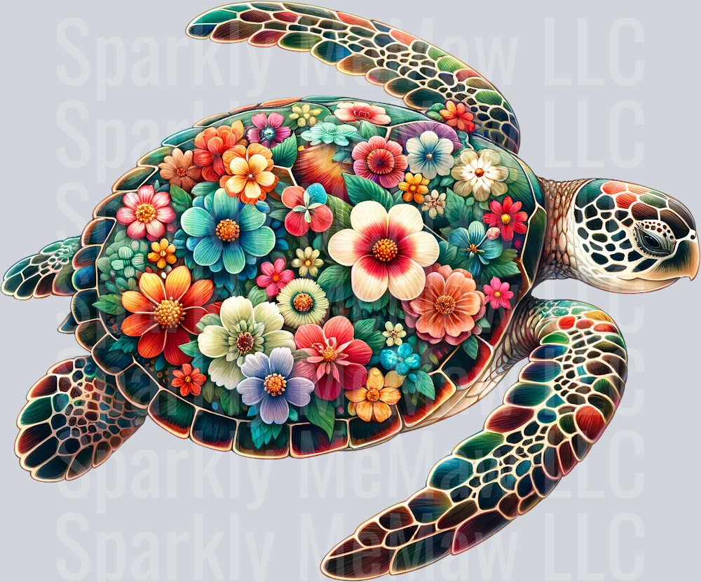 floral turtle 7 Clip Art UV DTF Decal