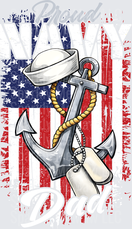 Proud Navy Anchor with Sailor Hat and Dog Tags American Flag Background UV DTF Decal