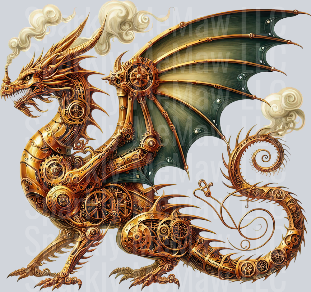 72 Steampunk Dragon UV DTF Clip Art Decal