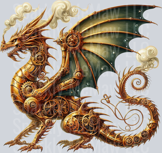 72 Steampunk Dragon UV DTF Clip Art Decal