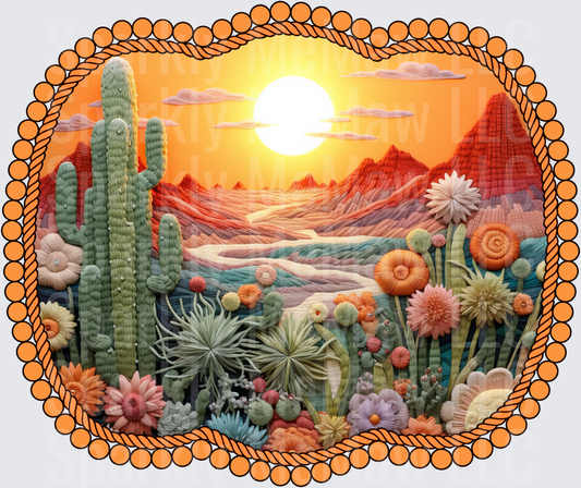 Southwestern Desert Sunset with Saguaro Cactus and Wildflowers UV DTF Decal
