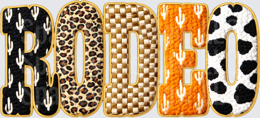 RODEO Mixed Western Pattern UV DTF Decal with Leopard Print Cow Print Cactus and Woven Checker Chenille Letter Design