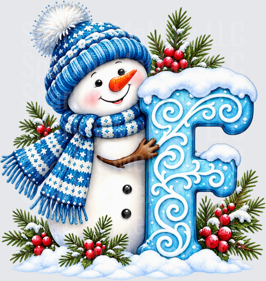 Snowman Letter F DTF Transfer for Fabrics