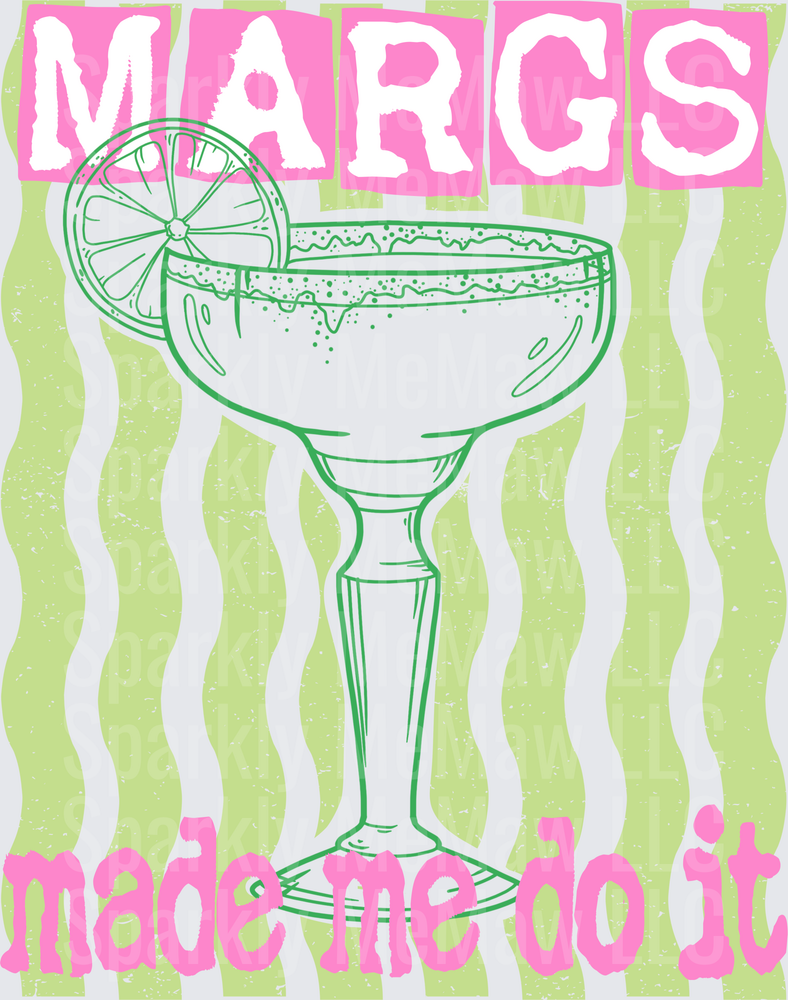 Margarita Glass with Lime Made Me Do It Pink and Green UV DTF Decal
