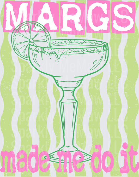 Margarita Glass with Lime Made Me Do It Pink and Green UV DTF Decal