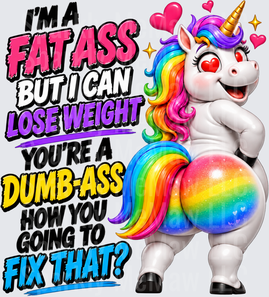 Chubby Unicorn Fat Ass Funny Quote UV DTF Decal