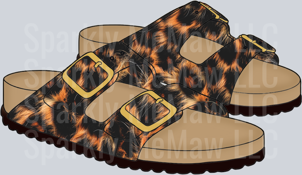 Leopard Print Sandals with Gold Buckles UV DTF Decal