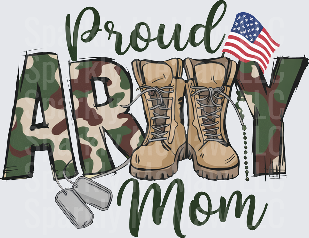 Proud Army Mom Camouflage Combat Boots Dog Tags American Flag