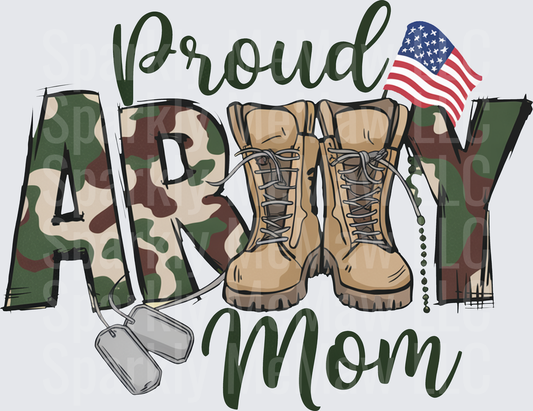 Proud Army Mom Camouflage Combat Boots Dog Tags American Flag