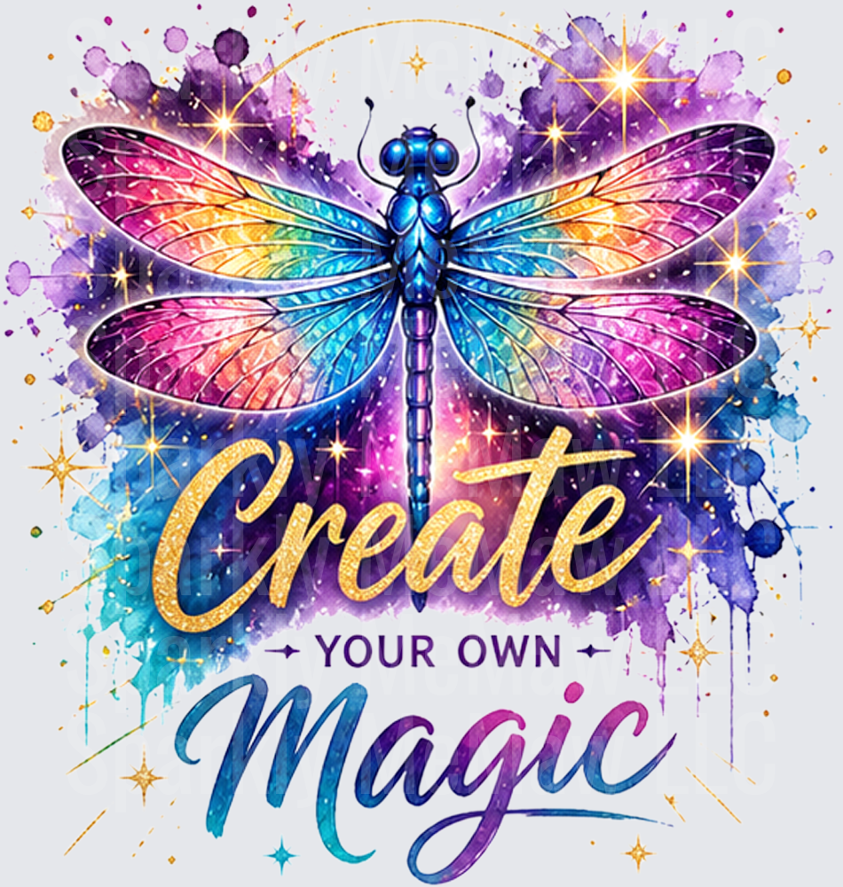 Watercolor Dragonfly Create Your Own Magic Inspirational Quote UV DTF Decal