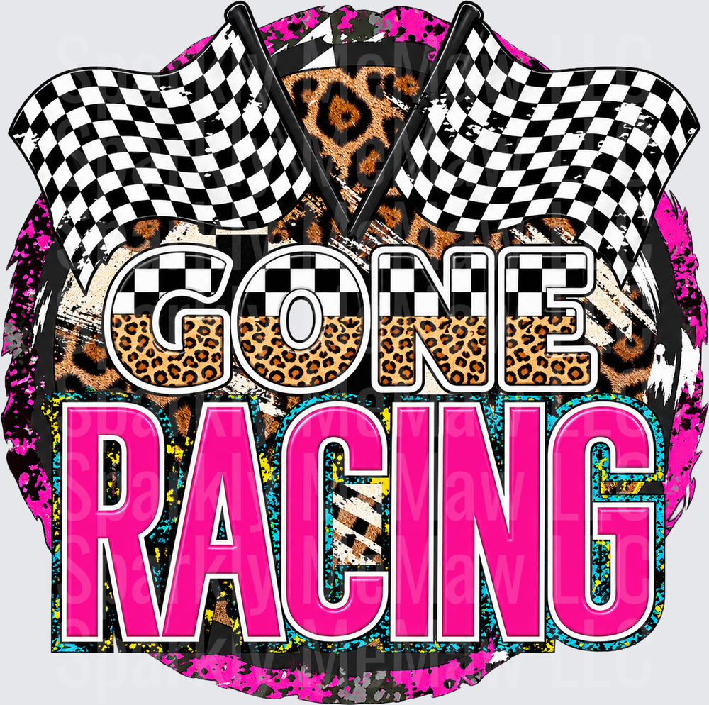 Gone Racing Leopard Checkered Flags UV DTF Decal