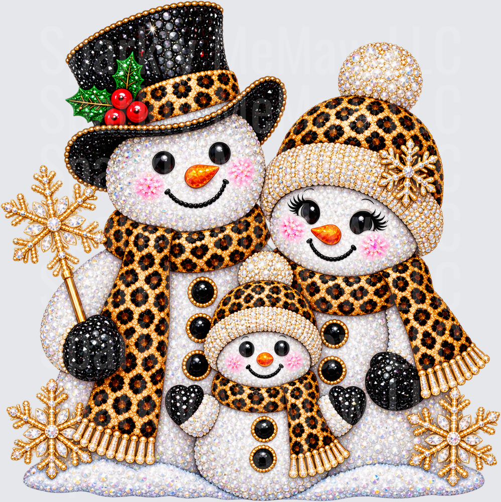 Rhinestone Snowman Family Leopard UV DTF Decal