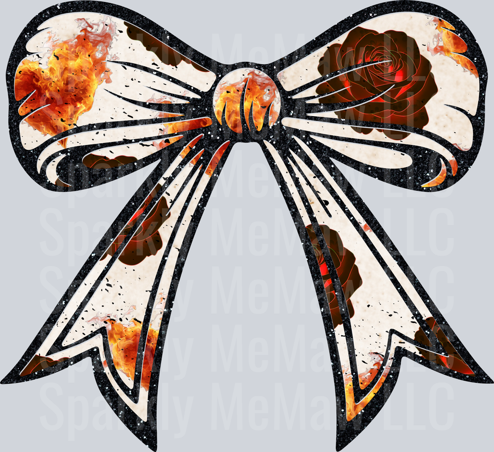 Vintage Floral Bow with Roses and Fire Elements UV DTF Decal