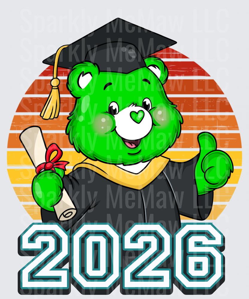 Good Luck Bear Graduate 2026 Retro Sunset UV DTF Decal