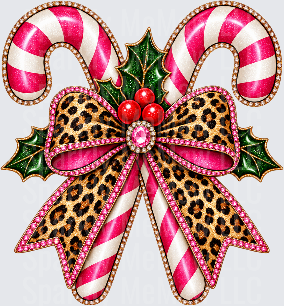 Leopard Bow Candy Canes UV DTF Decal
