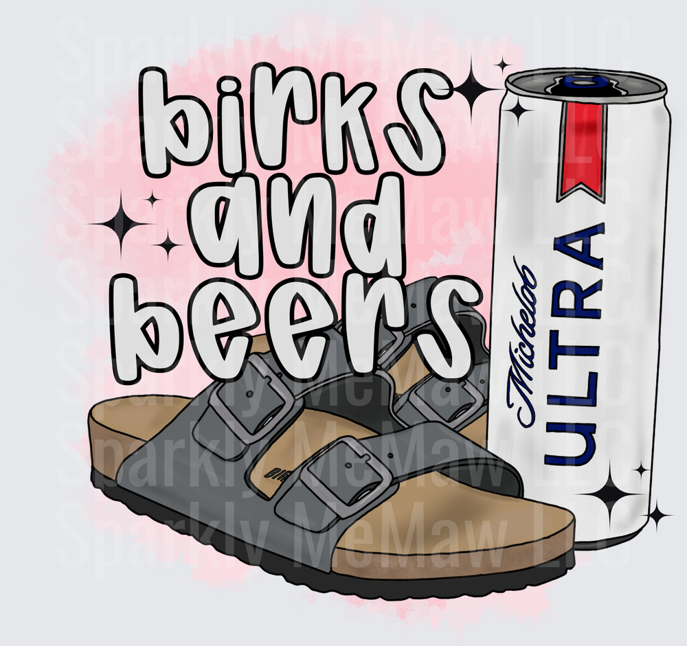 Birks and Beers with Sandals and Michelob Ultra Can UV DTF Decal