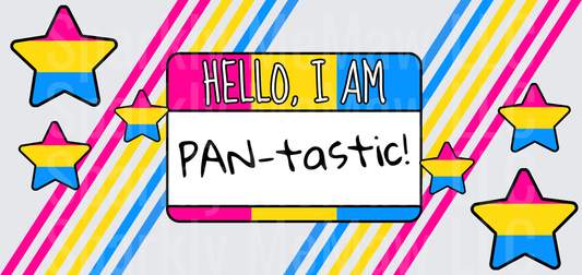 Hello I Am PAN-tastic Pansexual Pride Flag Name Tag with Rainbow Stars UV DTF Wrap
