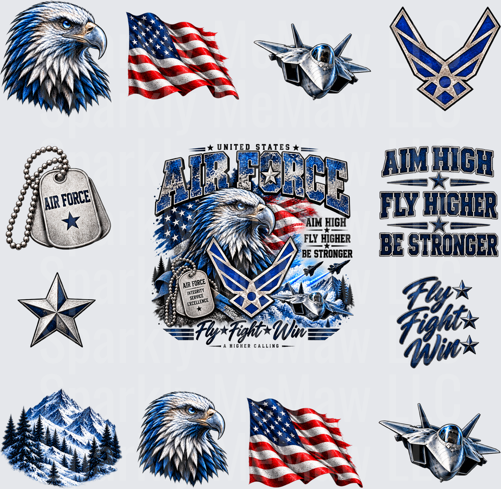 United States Air Force Bundle this is a 10 inch cut and stick UV Decal Sheet