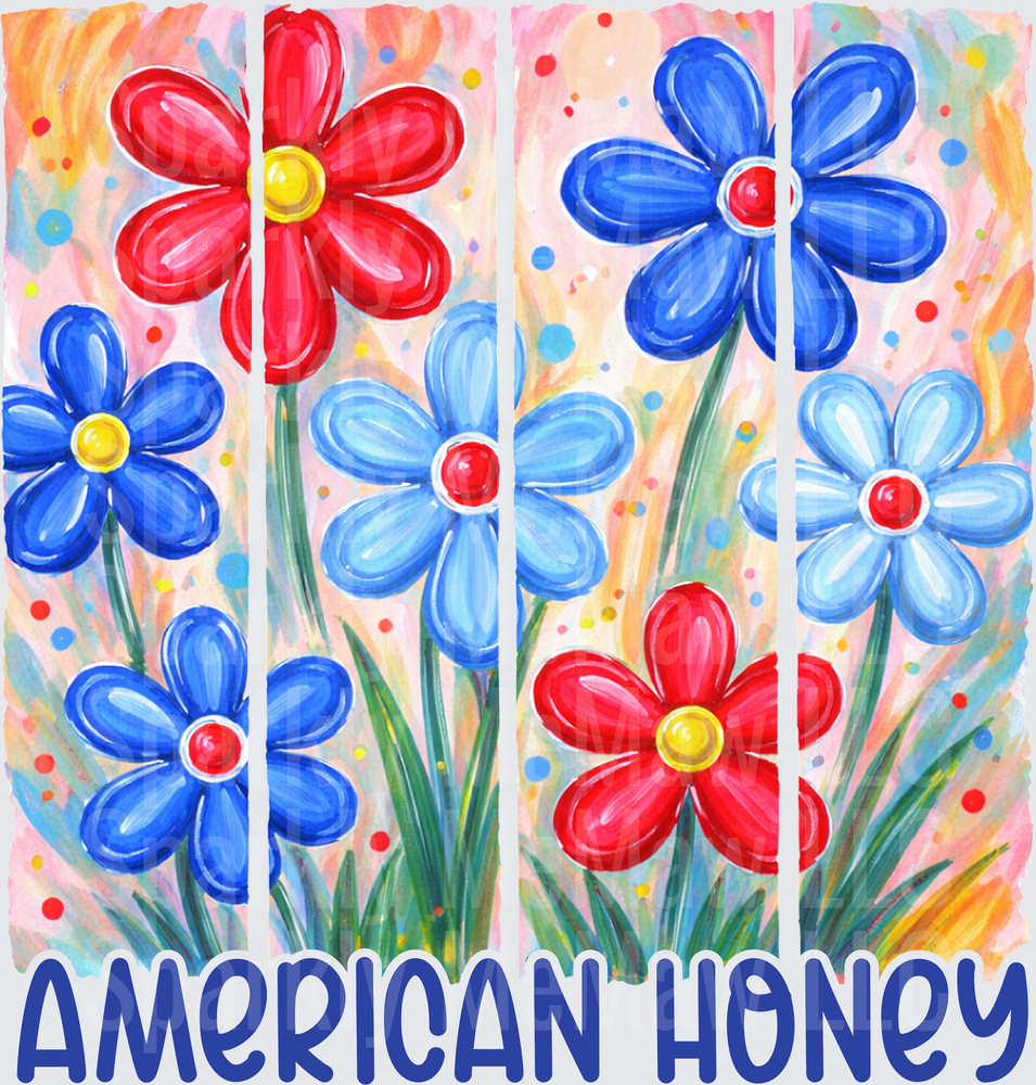 Whimsical Red and Blue Daisy Flowers Watercolor Garden UV DTF Decal