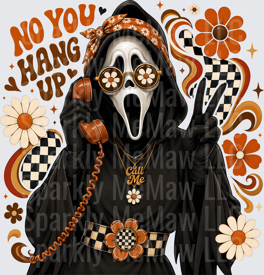Ghostface Scream Mask Retro Groovy No You Hang Up Call Me Floral Boho DTF Transfer (Fabrics)