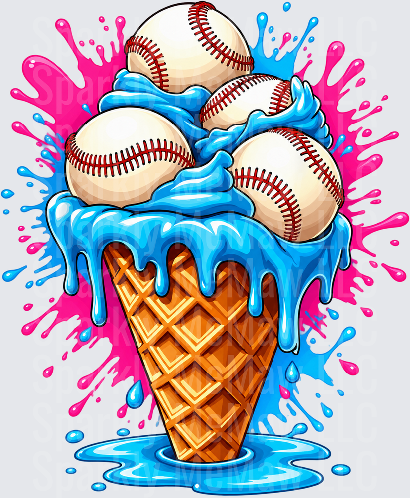 Baseballs Ice Cream Cone UV DTF DECAL (HARD SMOOTH SURFACE)