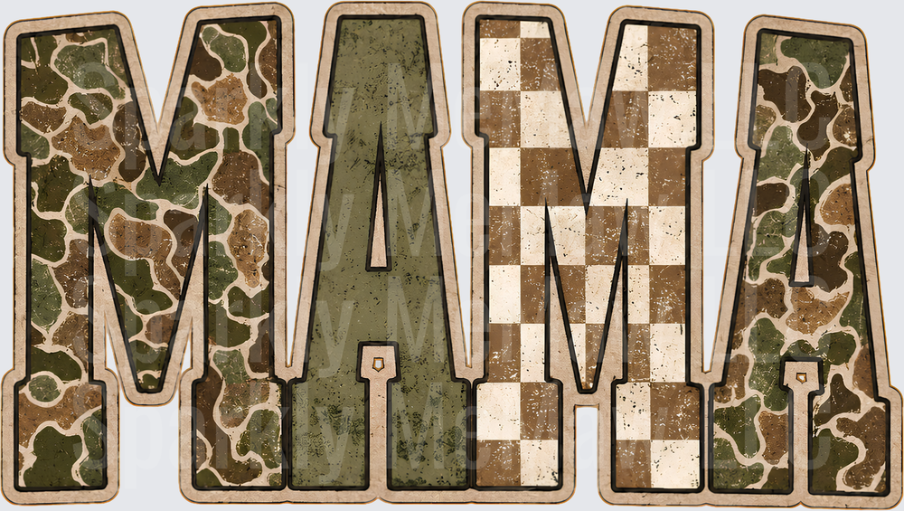 MAMA Camo Checkered Distressed UV DTF Decal