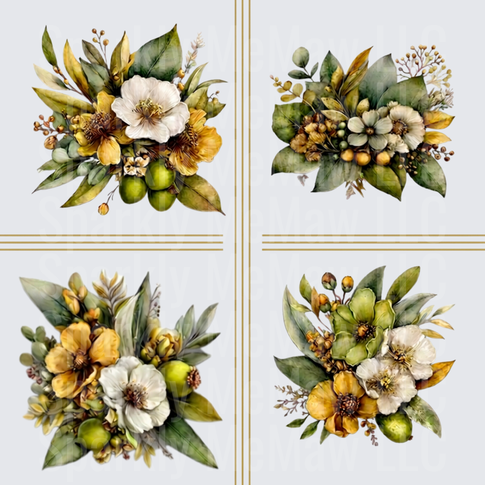 Watercolor Floral Bouquet Set This is a 10x10 UV DTF Element Sheet