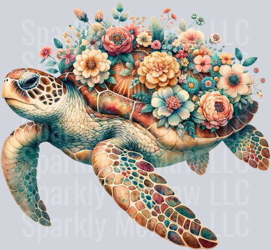 floral turtle 5 Clip Art UV DTF Decal