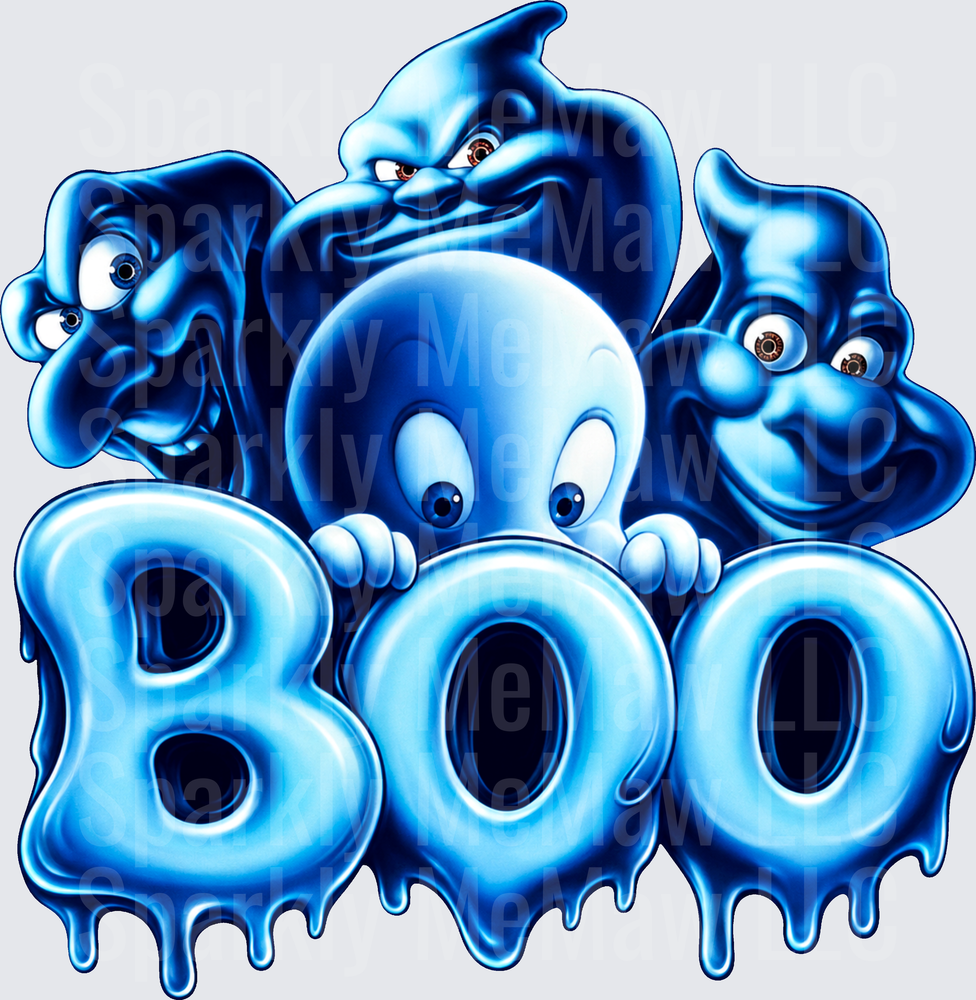 Casper and the Ghostly Trio Blue Halloween BOO Dripping Ghost Design uv dtf decal