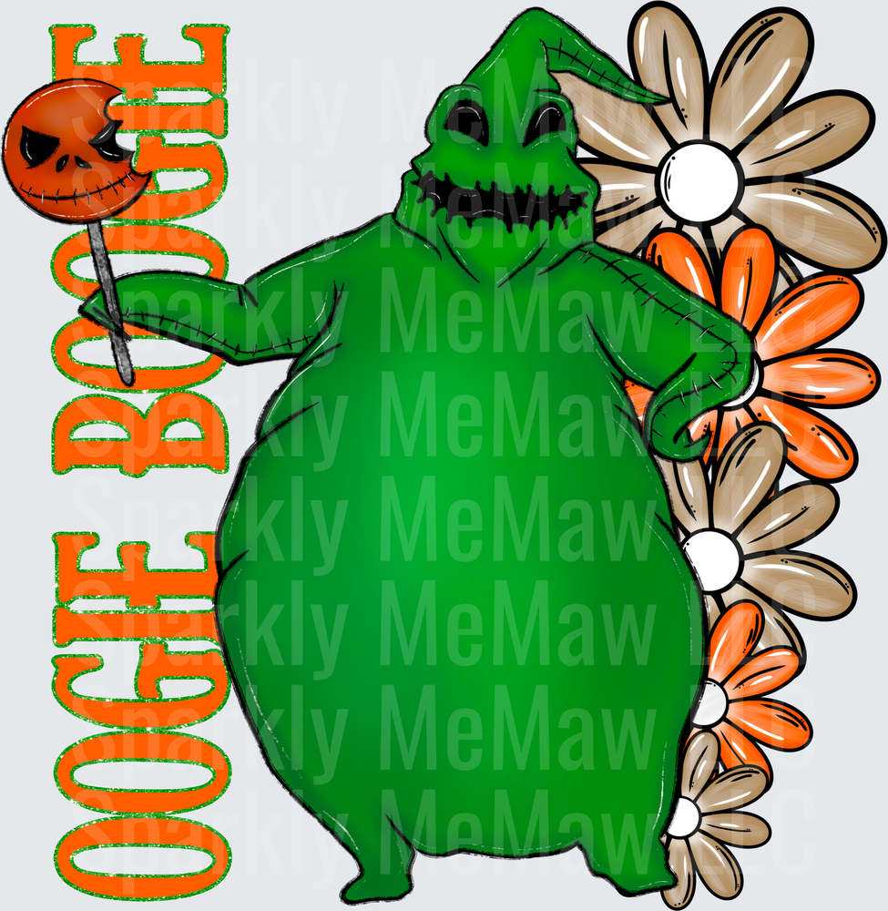 Oogie Boogie Nightmare Before Christmas Character with Fall Flowers DTF Transfer for Fabric