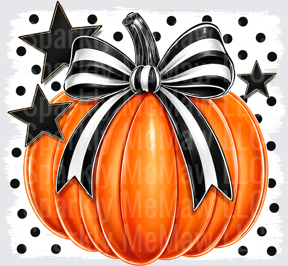 Orange Pumpkin Black Stripe Bow is a UV DTF Decal