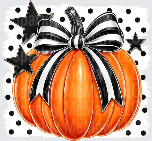 Orange Pumpkin Black Stripe Bow is a UV DTF Decal